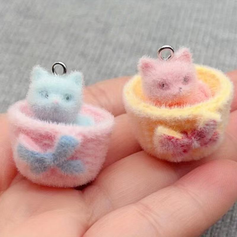 Jewelry Making Pendants - Pendentif chat en résine pelucheuse 3D,